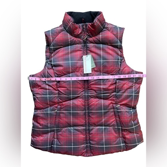 Eddie Bauer Vest Jacket Women's Burgundy Plaid Premium Goose Down Puffer size L - Picture 5 of 9